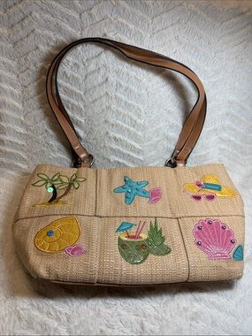 Rossetti Fun Faux Straw/Leather Pastel Resort / Cruise / Beach Summer Bag